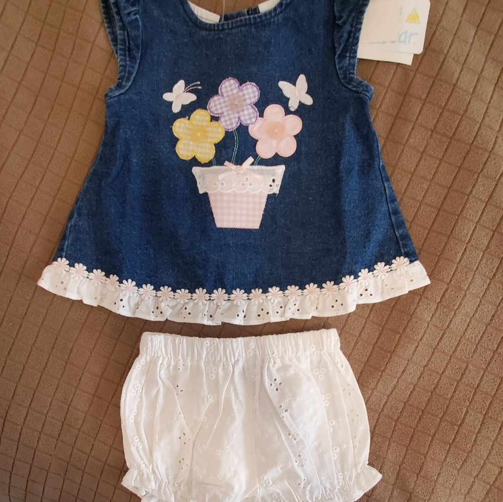 NWT MINIWEAR Denim and Eyelet dress set